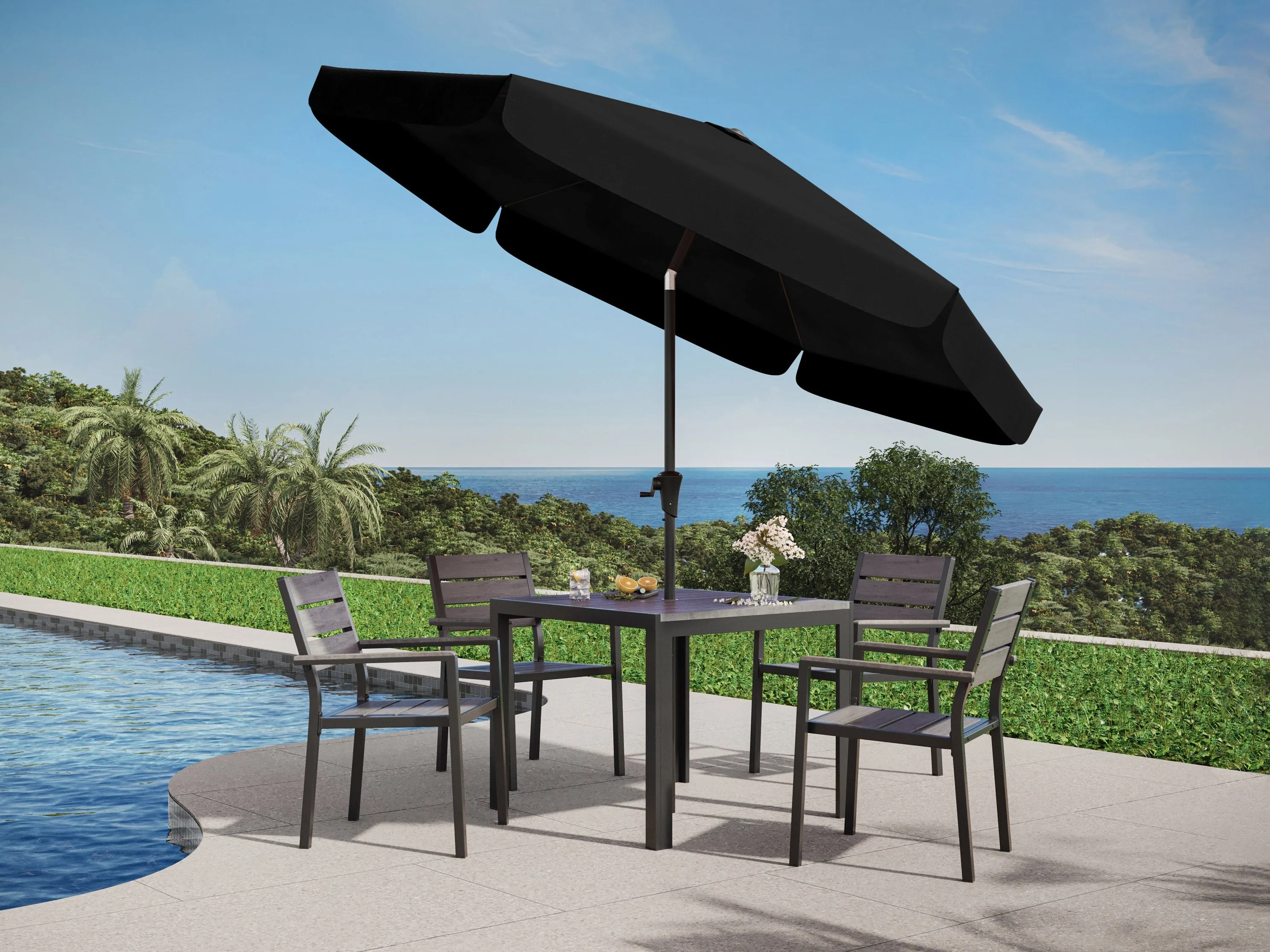 10ft Round Black Patio Umbrella