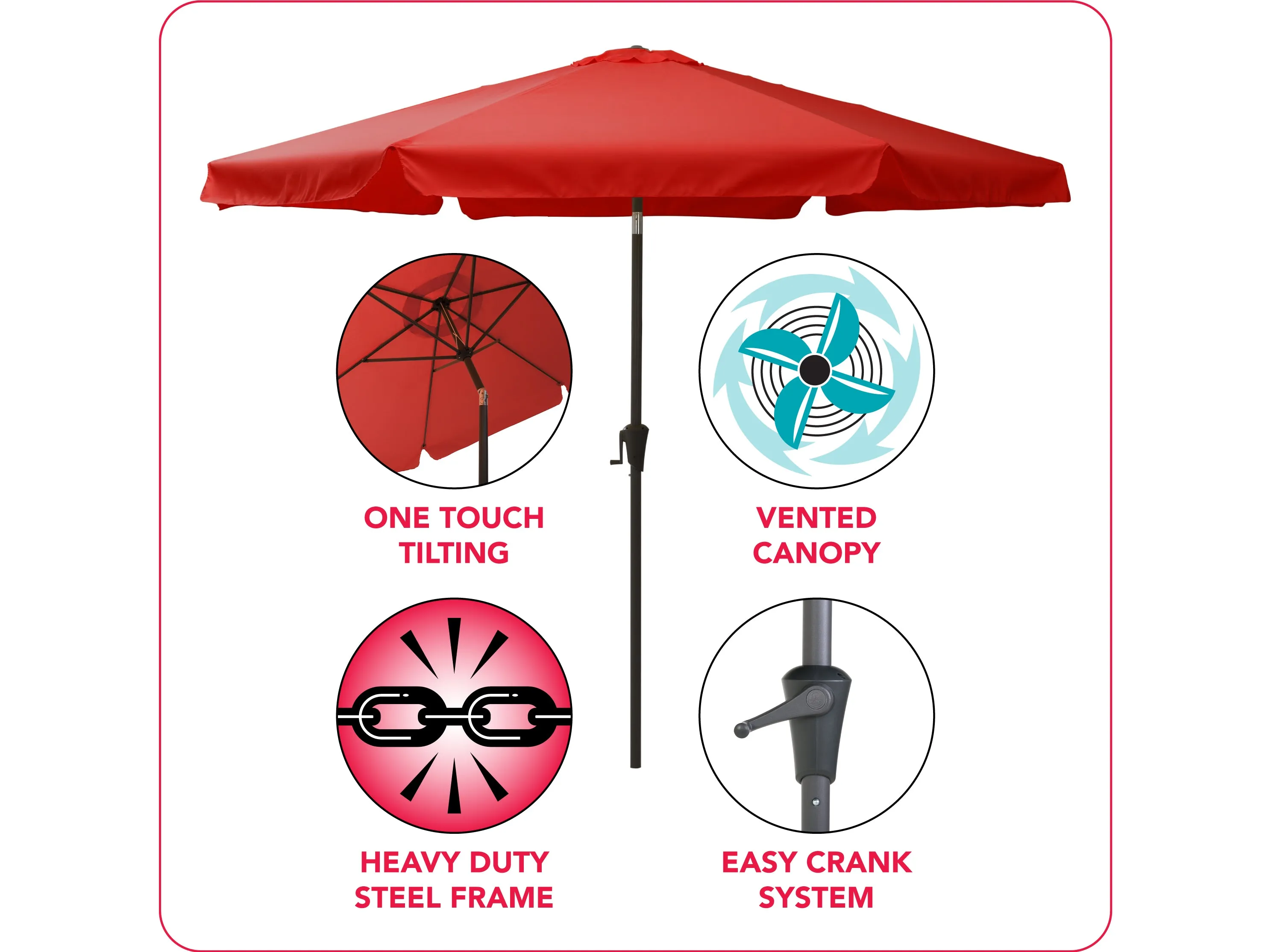 10ft Round Crimson Red Patio Umbrella