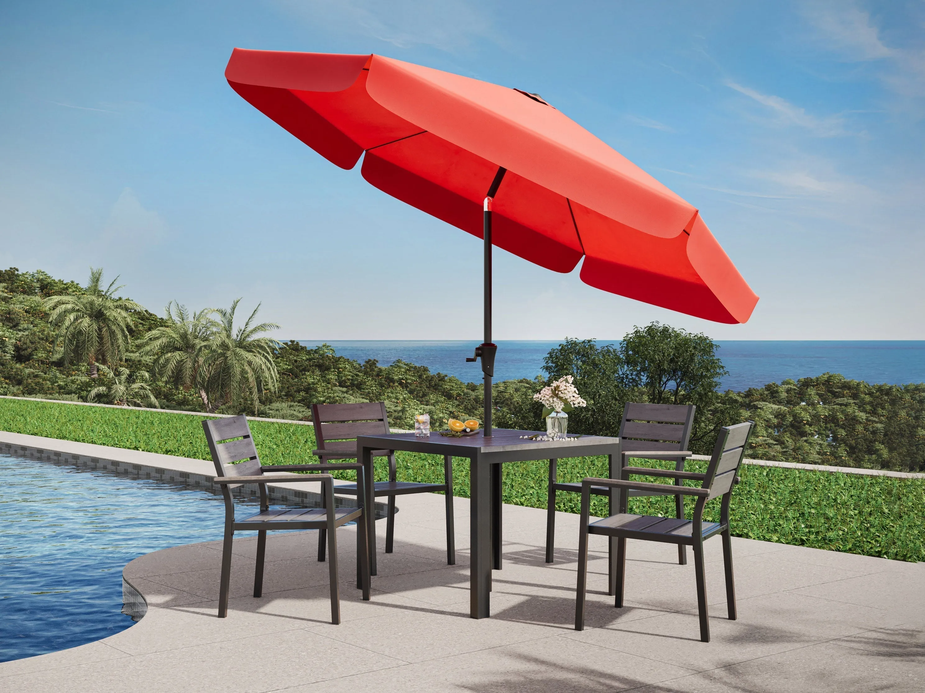 10ft Round Crimson Red Patio Umbrella