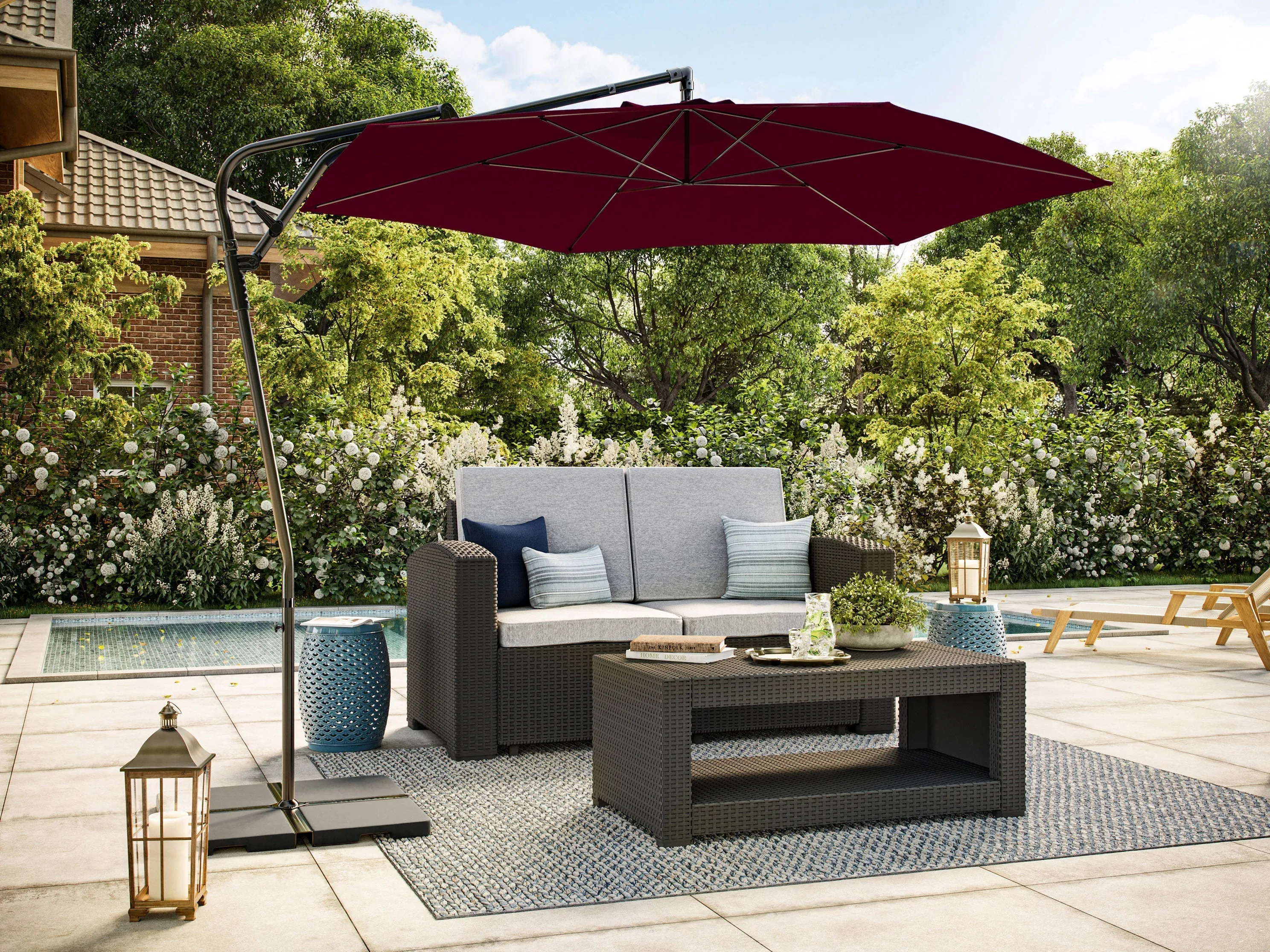 10ft Wine Red Cantilever Umbrella