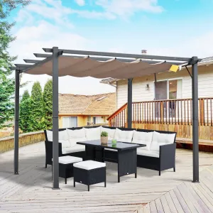 10x10 ft Aluminum Pergola Gazebo with Retractable Canopy - Brown & Black