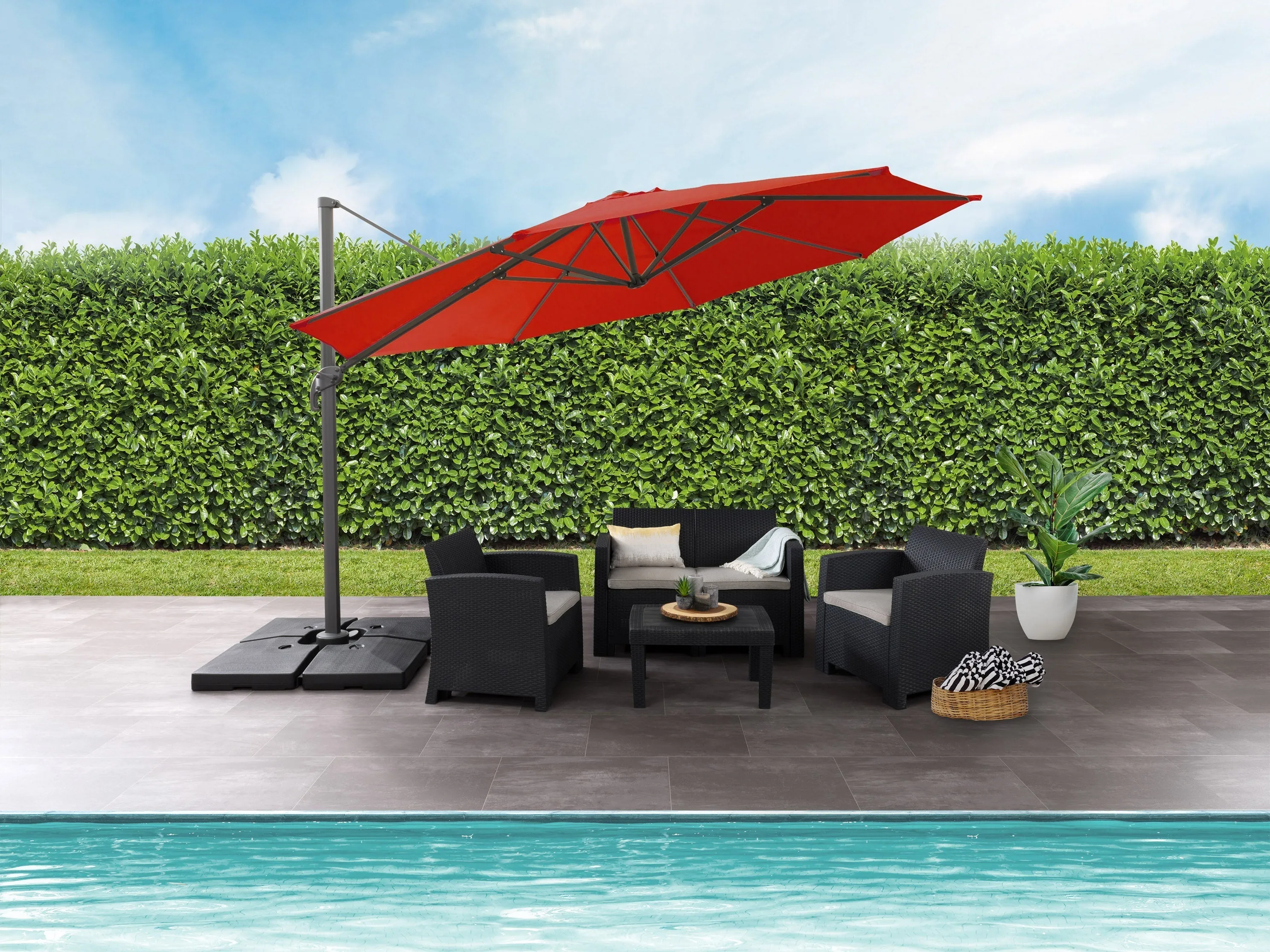 11.5ft Deluxe Offset Patio Umbrella - Crimson Red