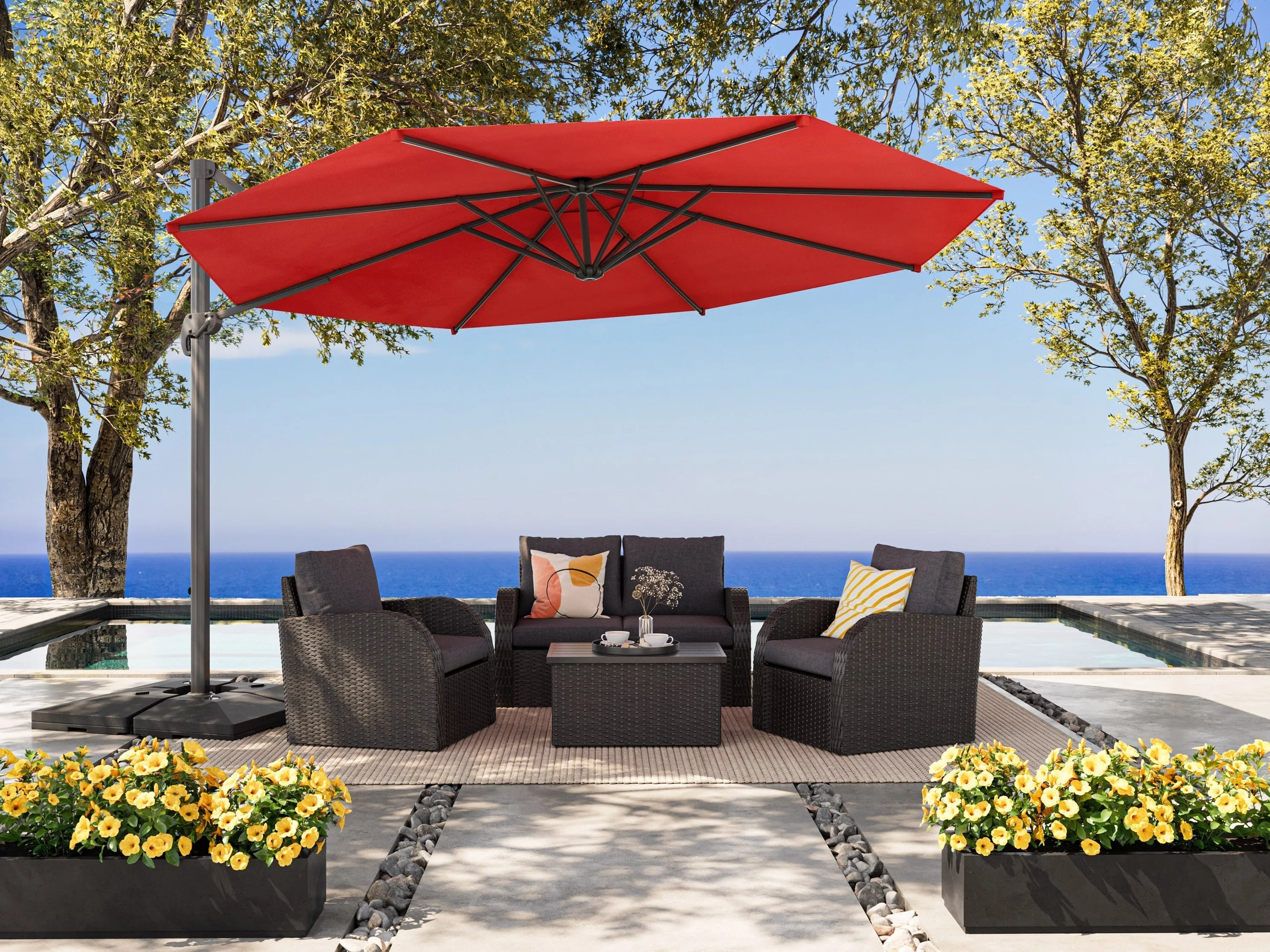 11.5ft Deluxe Offset Patio Umbrella - Crimson Red