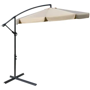 2.7m Cantilever Parasol Banana Sun Umbrella with Crank Handle and Cross Base for Outdoor Hanging Sun Shade Brown