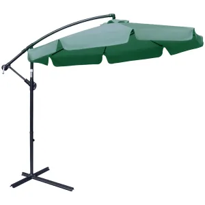 2.7m Garden Parasol Cantilever Umbrella with Crank Handle and Cross Base for Outdoor, Hanging Sun Shade, Green