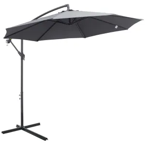 3 Metre Garden Banana Parasol Cantilever Umbrella with Crank Handle and Cross Base, 8 Ribs for Outdoor, Hanging Sun Shade, Grey