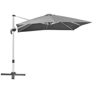 3 x 3(m) Cantilever Parasol, Square Garden Umbrella with Cross Base, Crank Handle, Tilt, 360¬∞ Rotation and Aluminium Frame, Grey