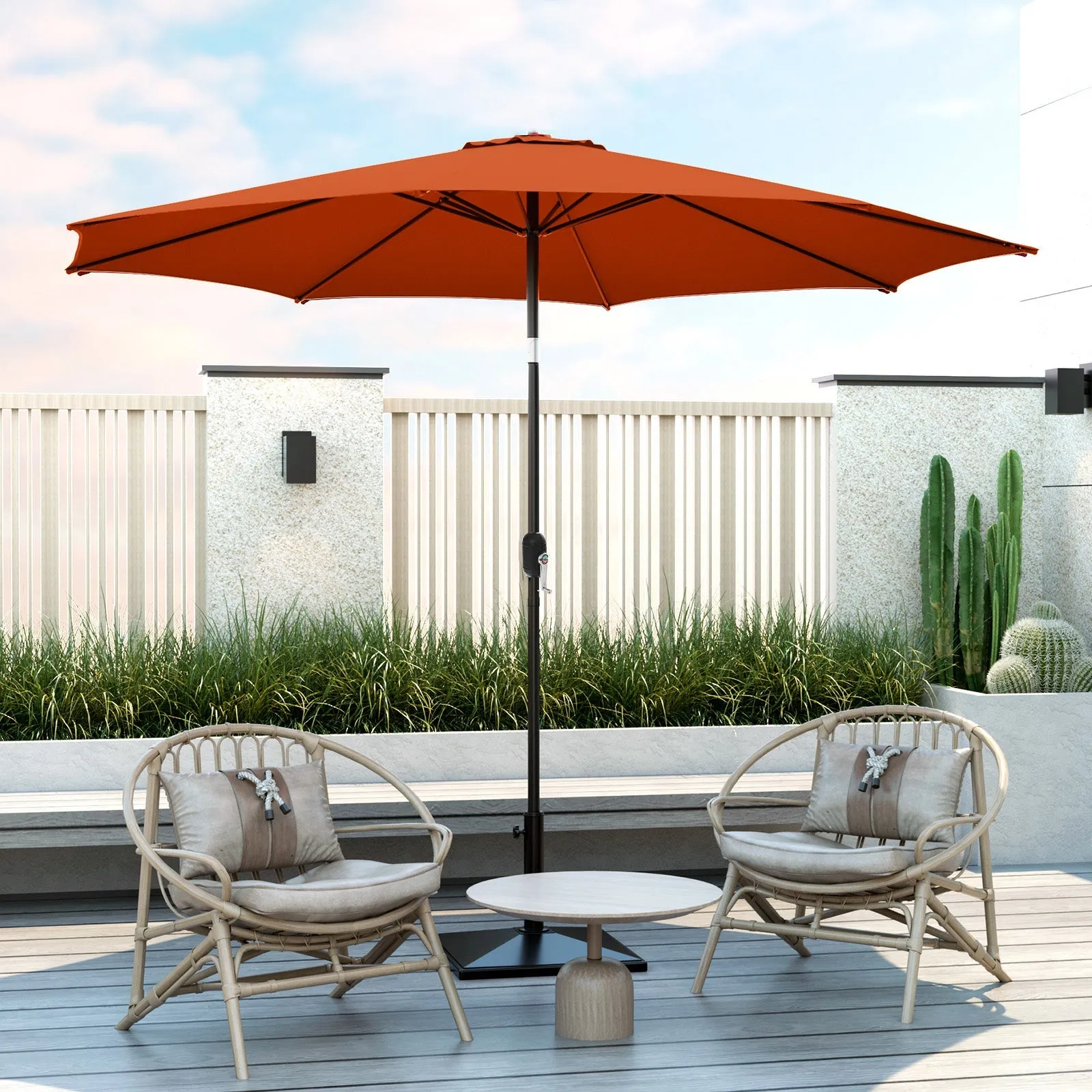 300cm Patio Umbrella with Push Button Tilt Crank Handle and 8 Sturdy Ribs-Orange