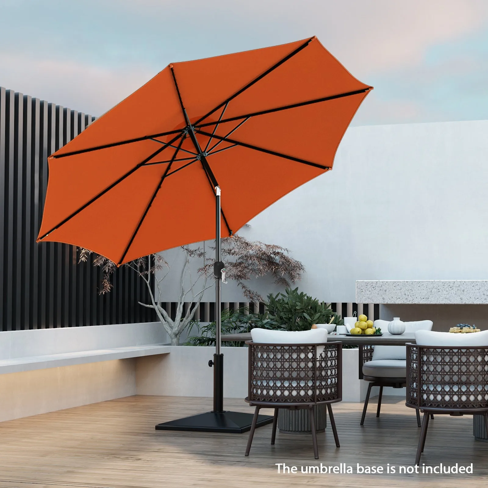 300cm Patio Umbrella with Push Button Tilt Crank Handle and 8 Sturdy Ribs-Orange