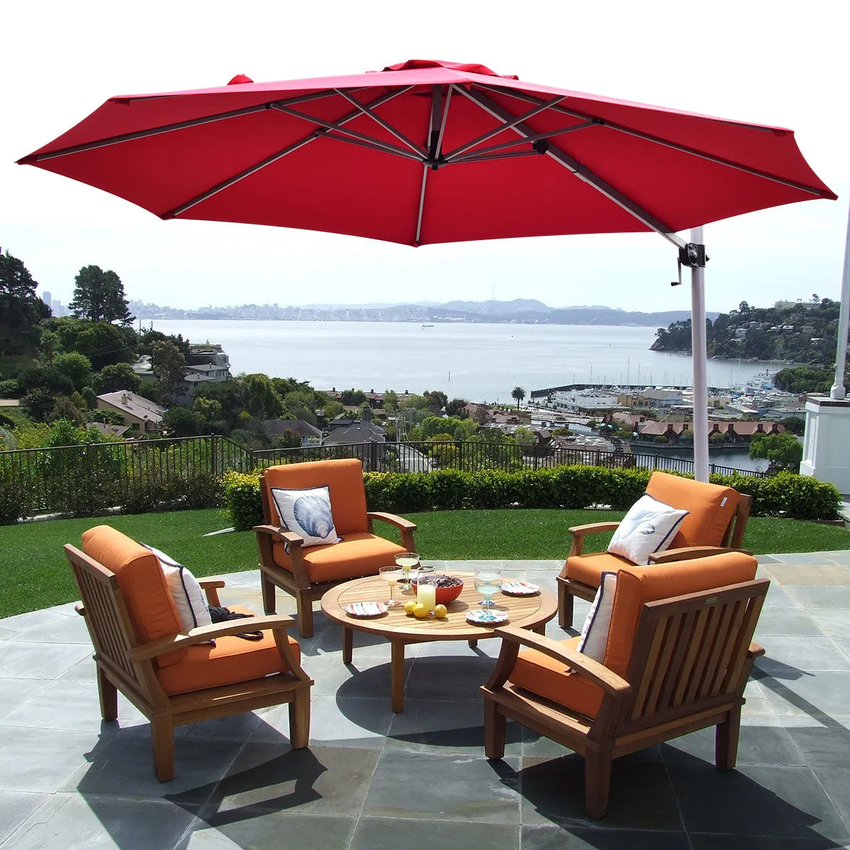 3.3m Patio Cantilever Umbrella with Tilting Adjustment and Cross base-Red