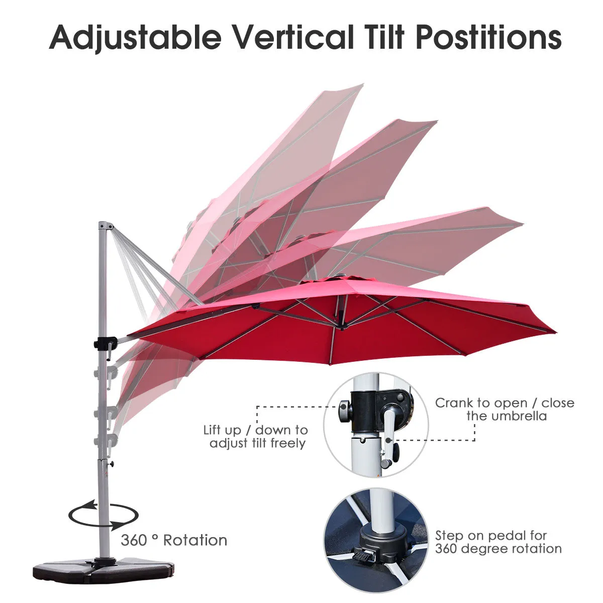 3.3m Patio Cantilever Umbrella with Tilting Adjustment and Cross base-Red