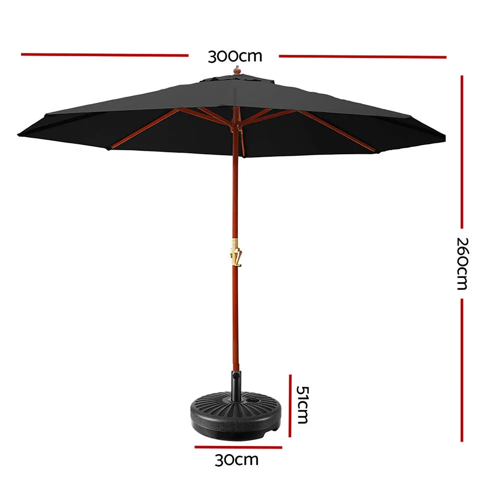 3m Outdoor Umbrella UV50  Wooden Stand Black - Instahut