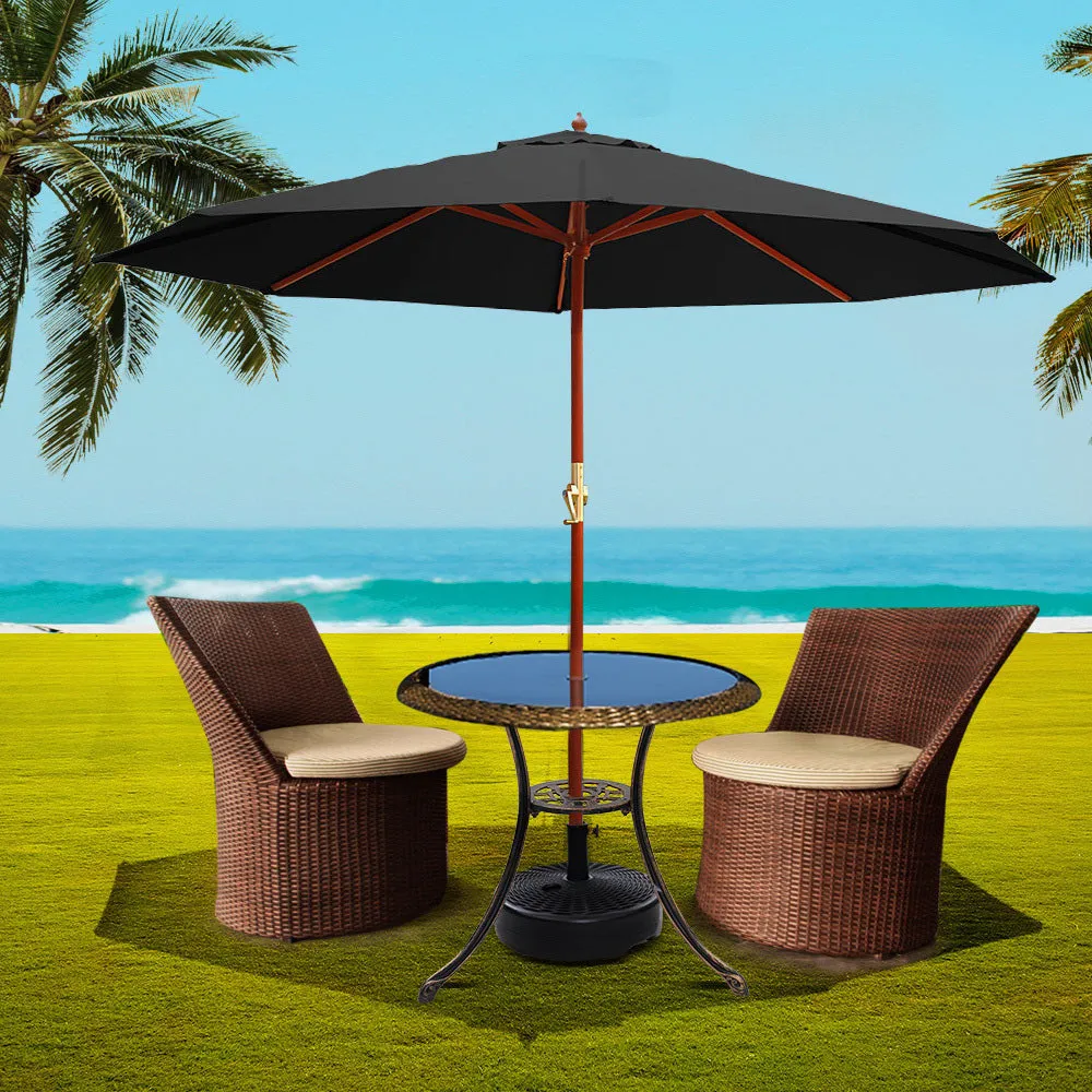 3m Outdoor Umbrella UV50  Wooden Stand Black - Instahut