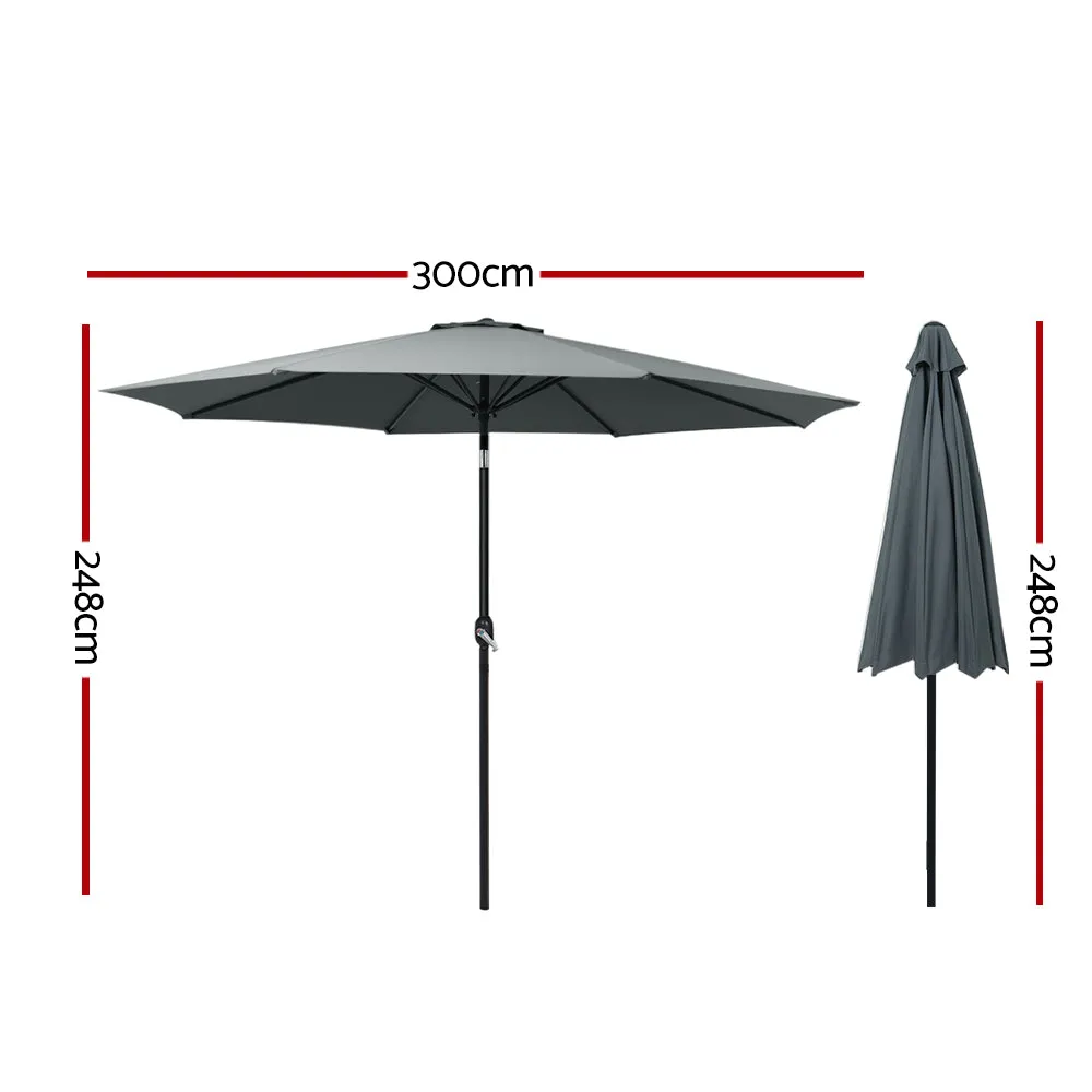 3m UV50  Outdoor Umbrella with Tilt - Charcoal, Instahut