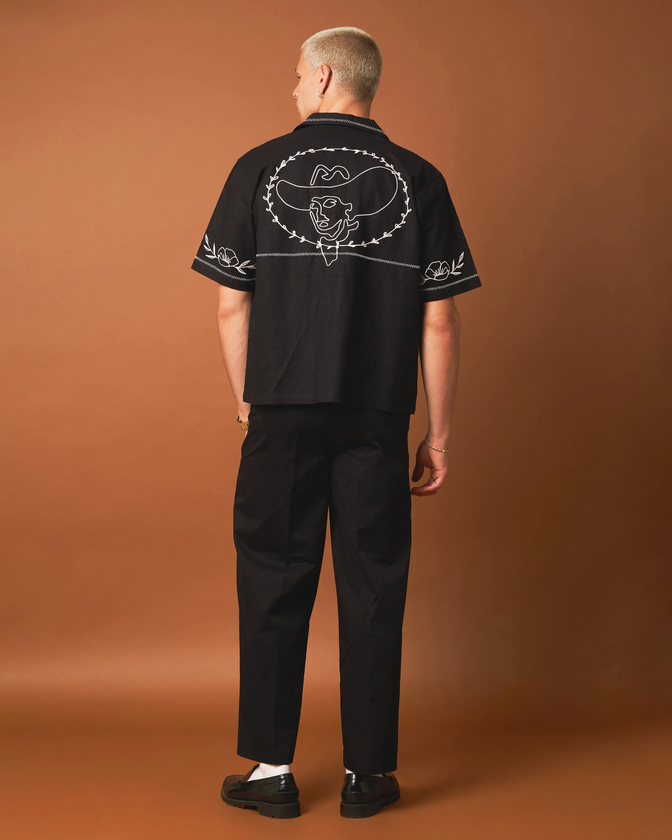 404 Frontier Embroidered Button Up Shirt Black