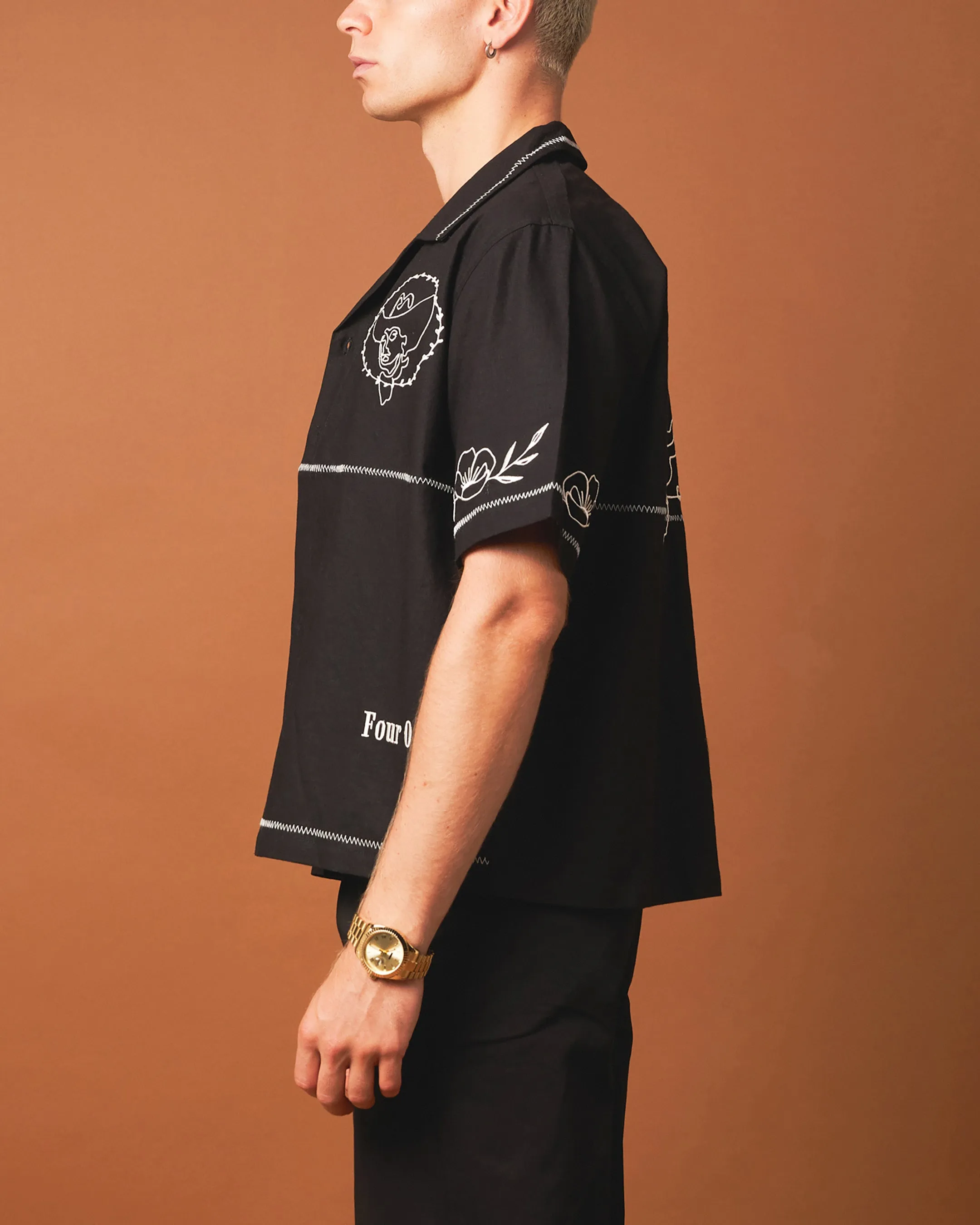 404 Frontier Embroidered Button Up Shirt Black