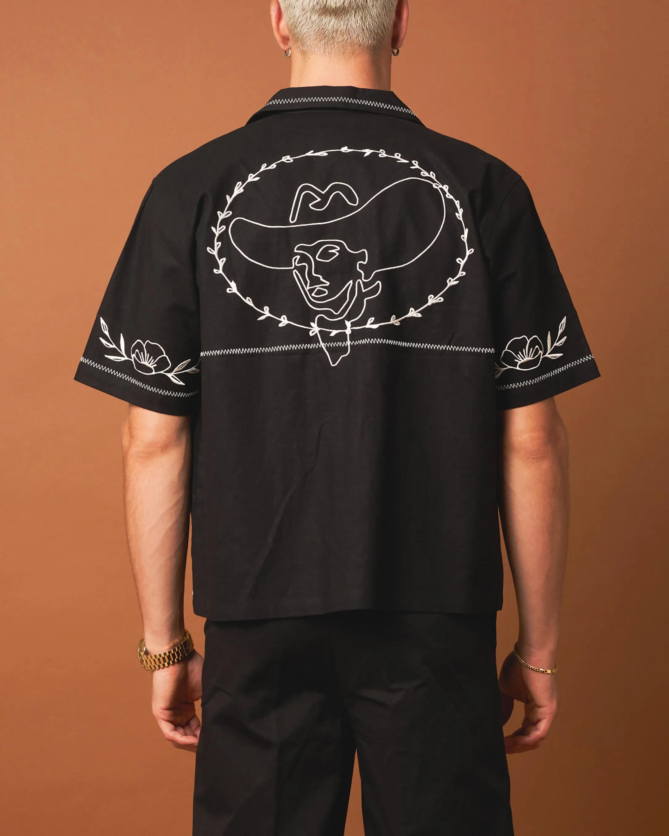 404 Frontier Embroidered Button Up Shirt Black