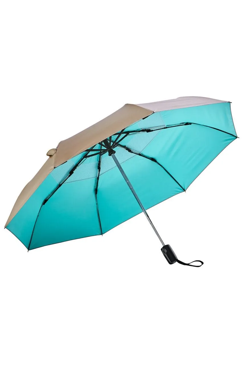 42 Inch Sodalis Travel Umbrella  |  Gold/Aqua Metallic