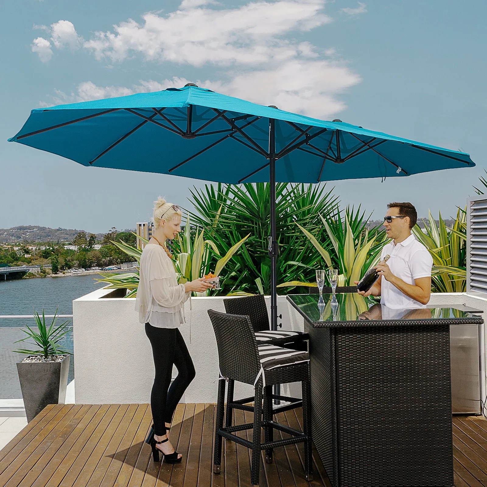 4.6m Double-Sided Patio Parasol Sun Umbrella-Blue