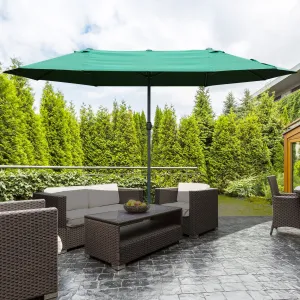 4.6m Garden Parasol Double-Sided Sun Umbrella Patio Market Shelter Canopy Shade Outdoor Dark Green