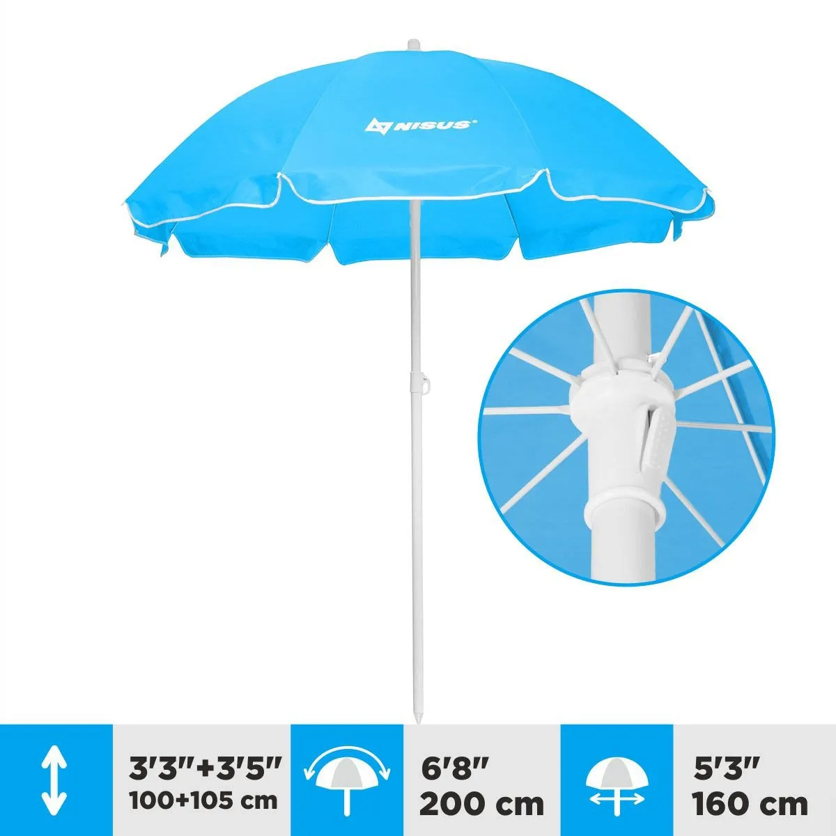 5 ft Sky Blue Folding Tilting Beach Umbrella with Carry Bag