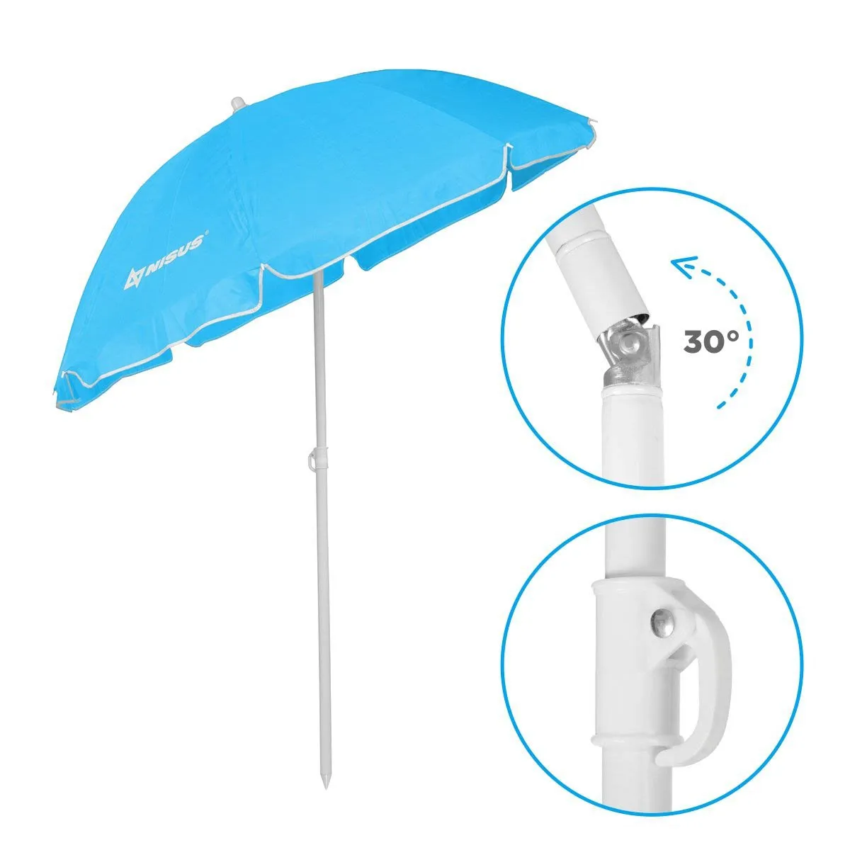 5 ft Sky Blue Folding Tilting Beach Umbrella with Carry Bag