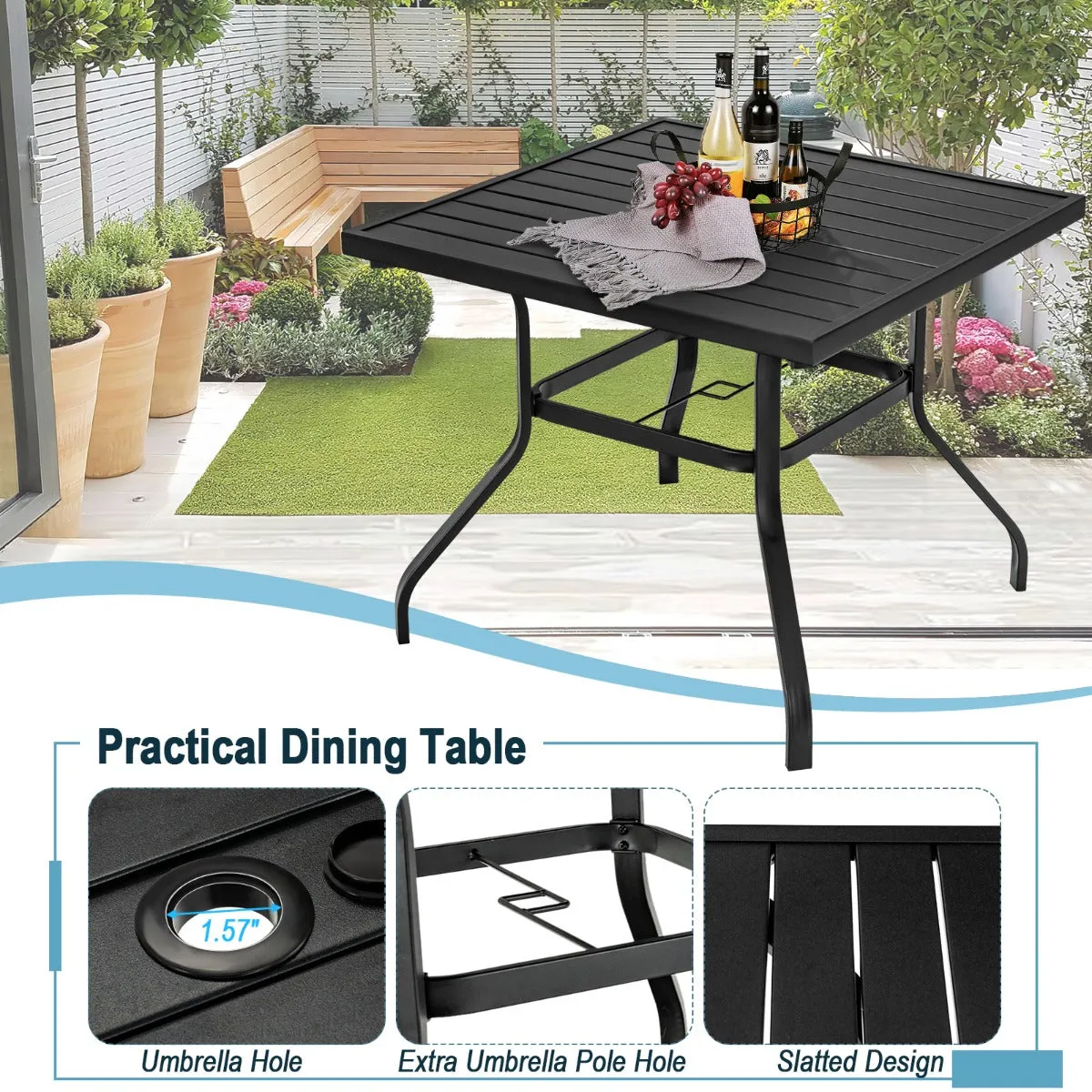 5 Pieces Metal Patio Dining Table Set for Poolside Deck Backyard