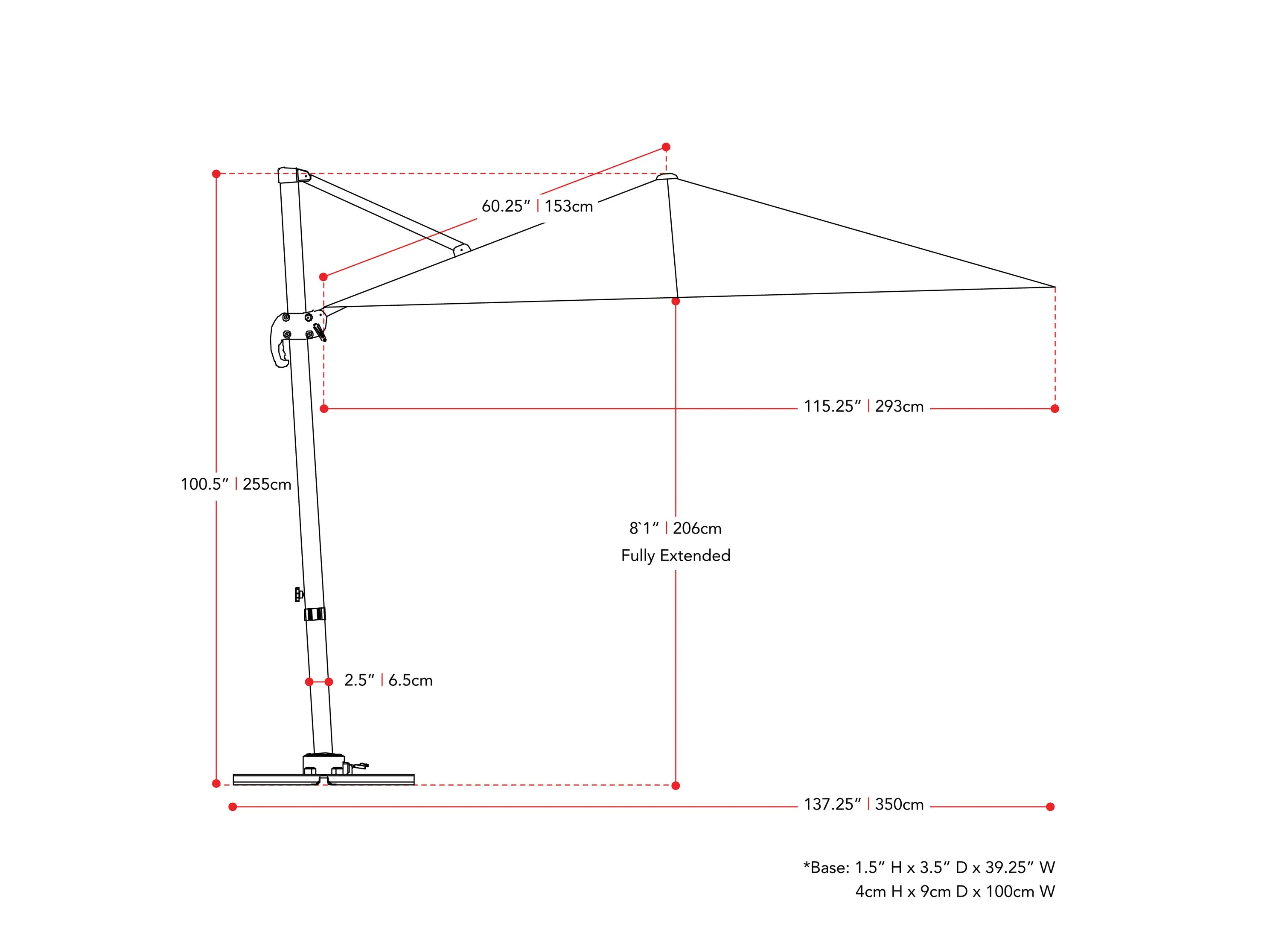 9.5ft Offset Patio Umbrella, 360 Degree - Grey