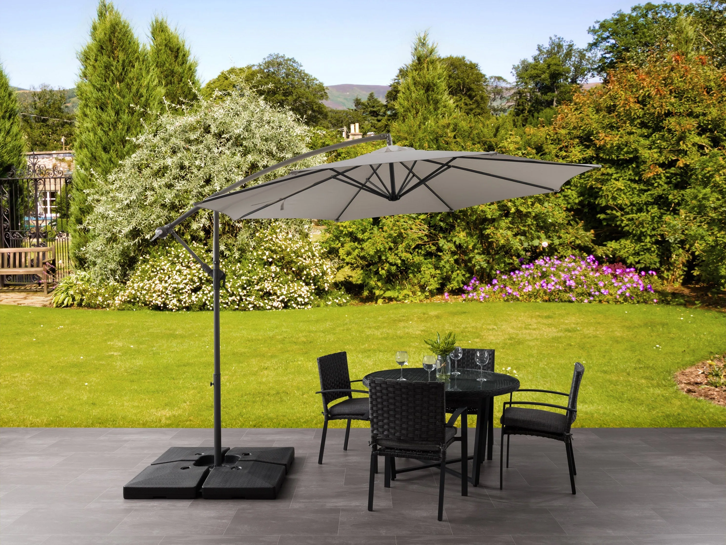 9.5ft Tilting Offset Patio Umbrella - Grey