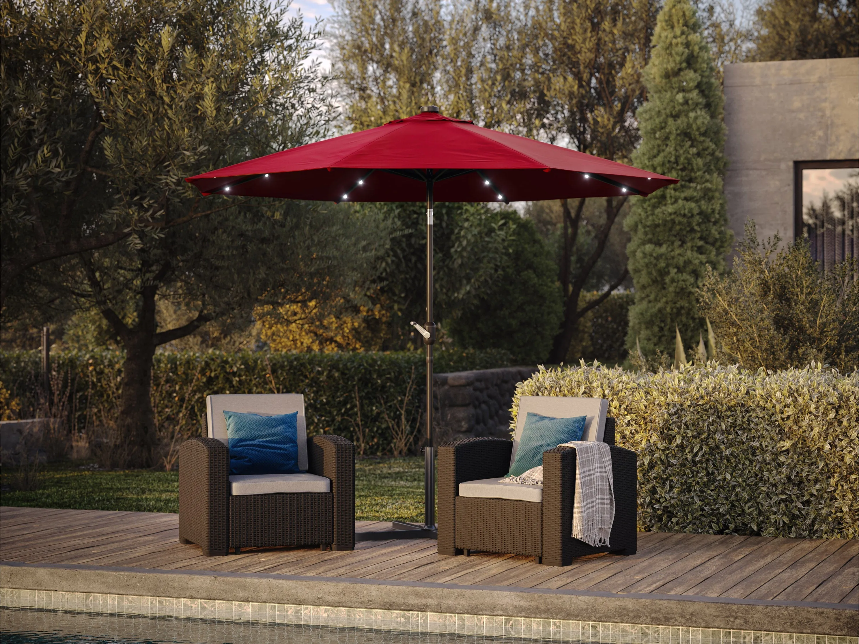 9ft Burgundy Patio Umbrella with Lights