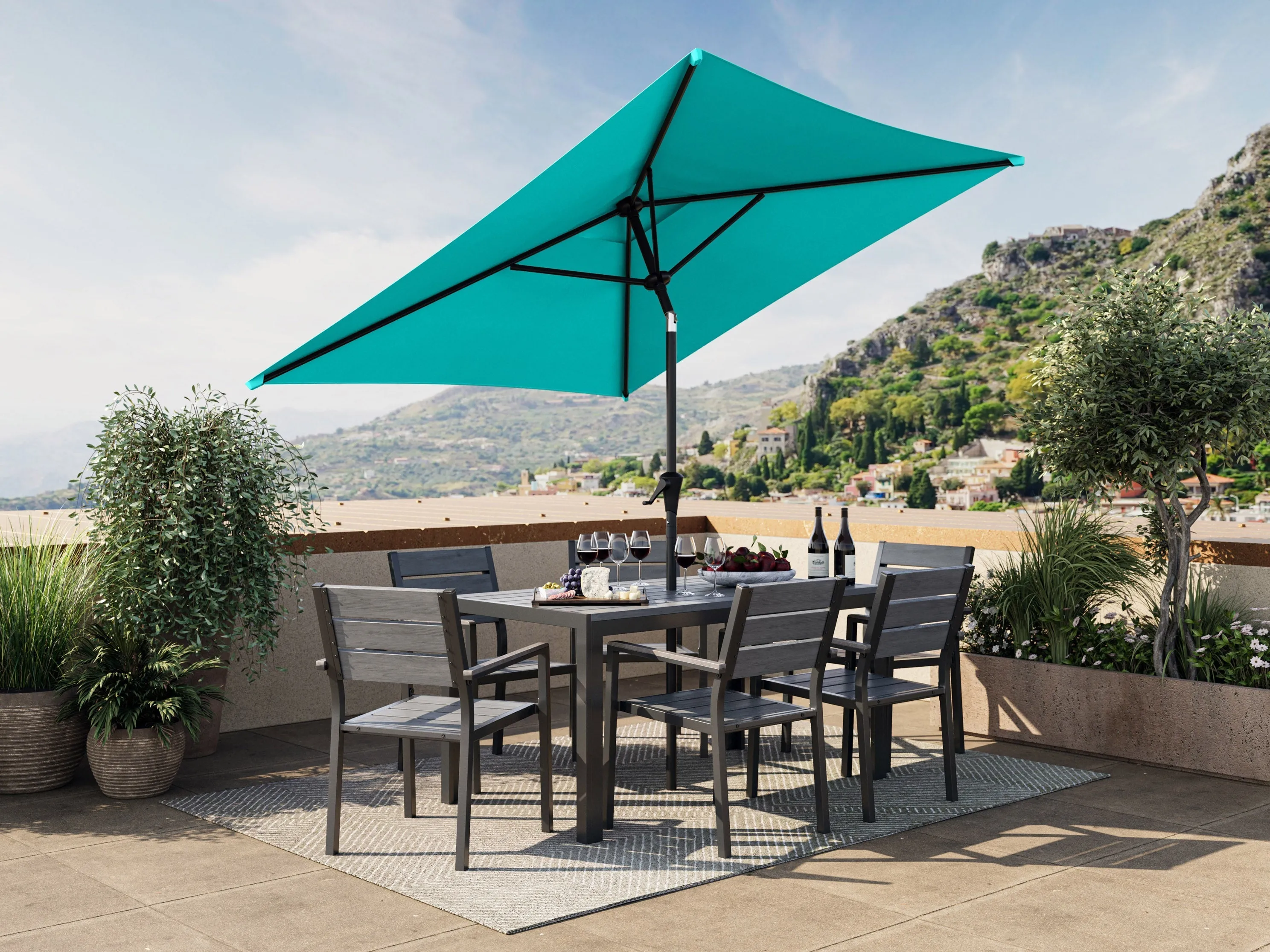 9ft Square Turquoise Patio Umbrella