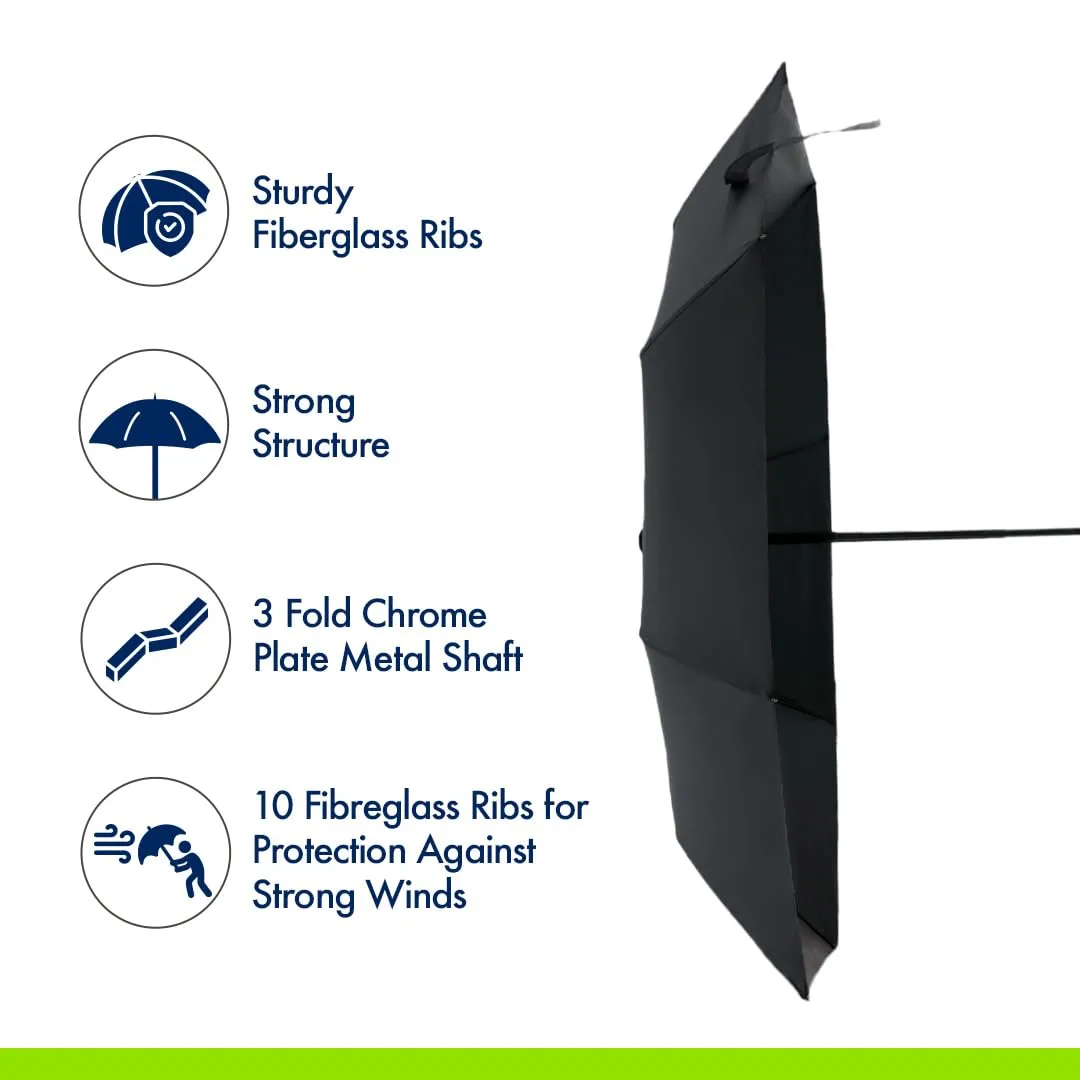 ABSORBIA Unisex 10K 3fold auto open umbrella for Rain & Sun proof, black coated for UV protection and also windproof| Double Layer Folding Portable Umbrella with cover| Black colour |Diameter 96 cm…