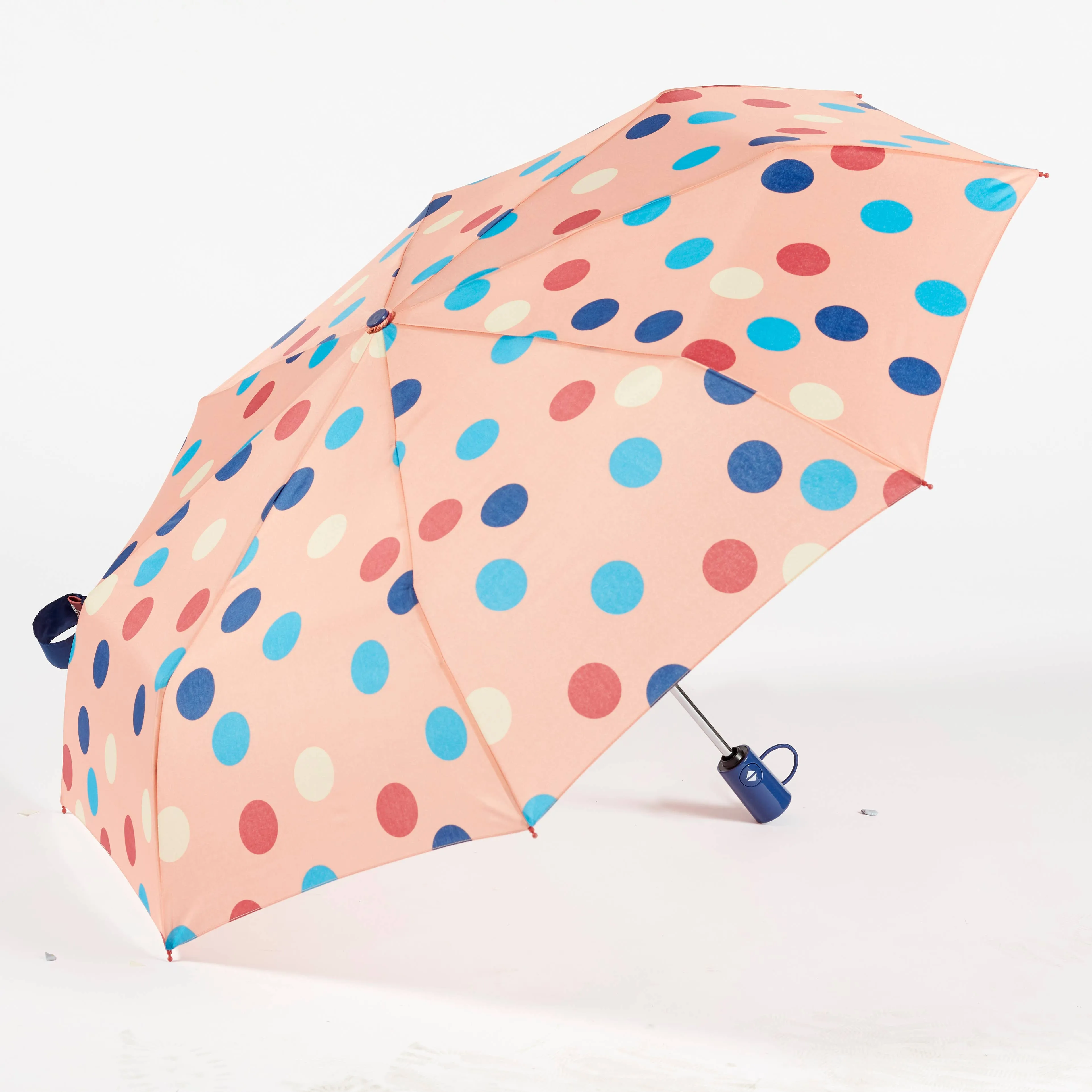 Auto Open/Close Travel Umbrella- Tri-Color Dots