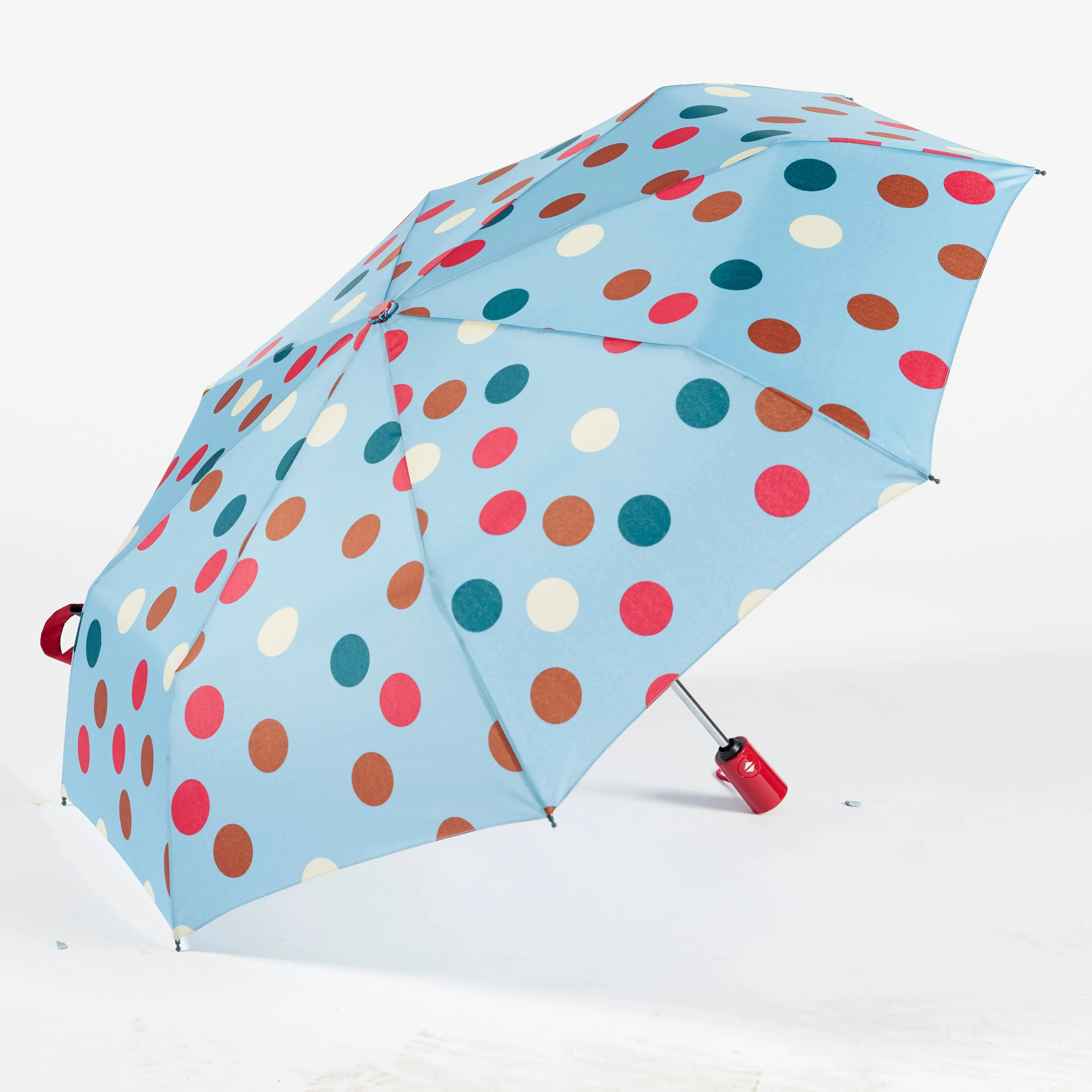 Auto Open/Close Travel Umbrella- Tri-Color Dots