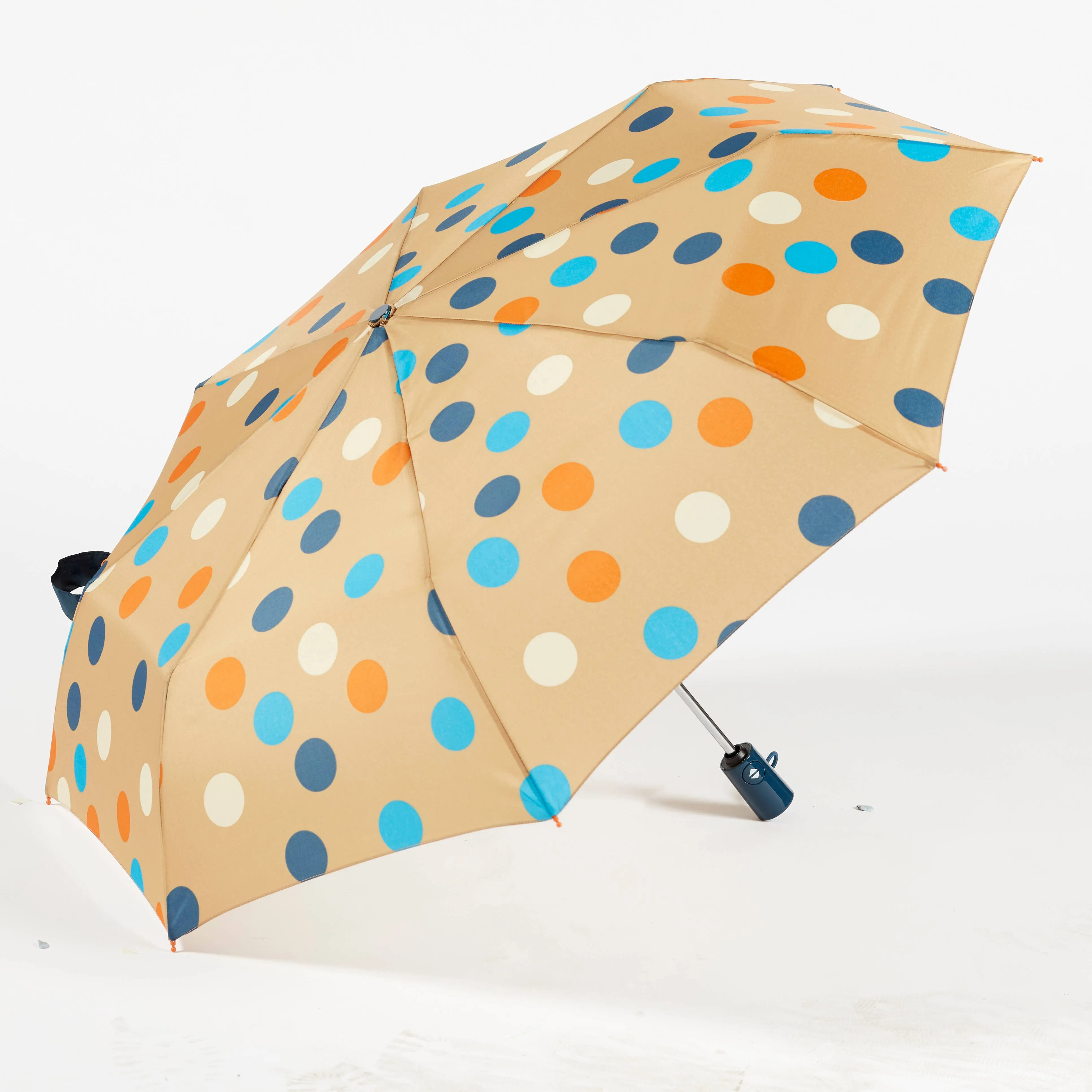 Auto Open/Close Travel Umbrella- Tri-Color Dots