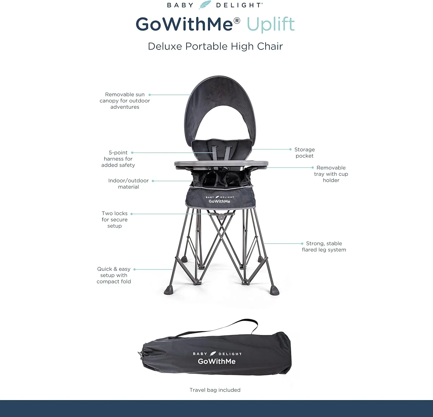 Baby Delight Go with Me Uplift Deluxe Portable High Chair with Canopy