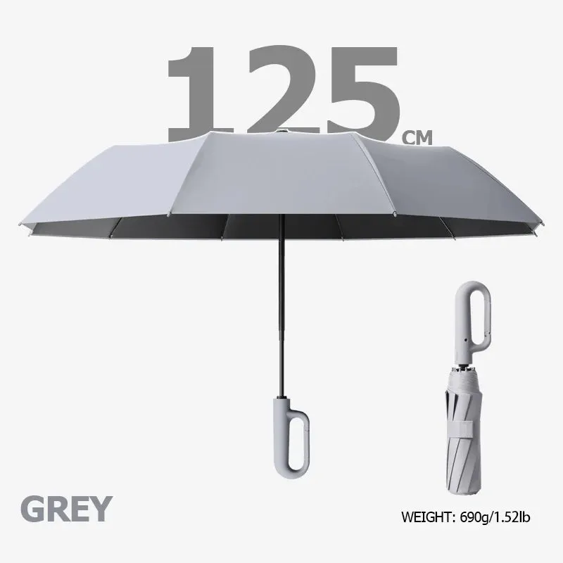 Big Windproof Strong Umbrella with Reflective Stripe Reverse Automatic Fold UV Umbrella for Rain Sun Carabiner Handle Luxury