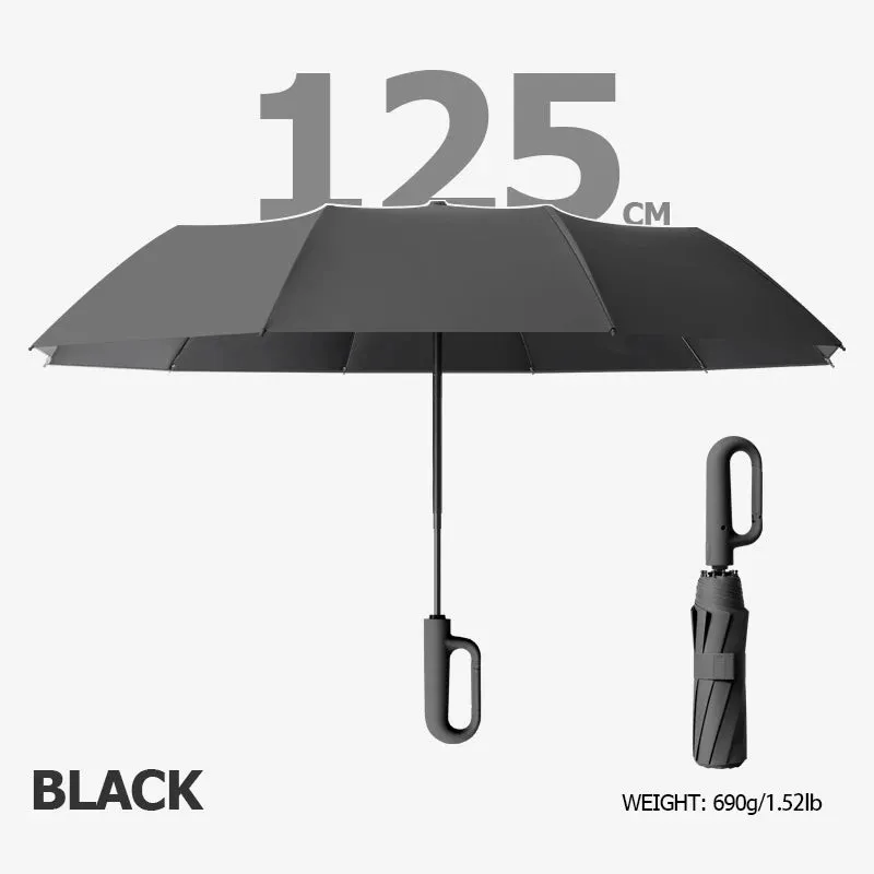 Big Windproof Strong Umbrella with Reflective Stripe Reverse Automatic Fold UV Umbrella for Rain Sun Carabiner Handle Luxury