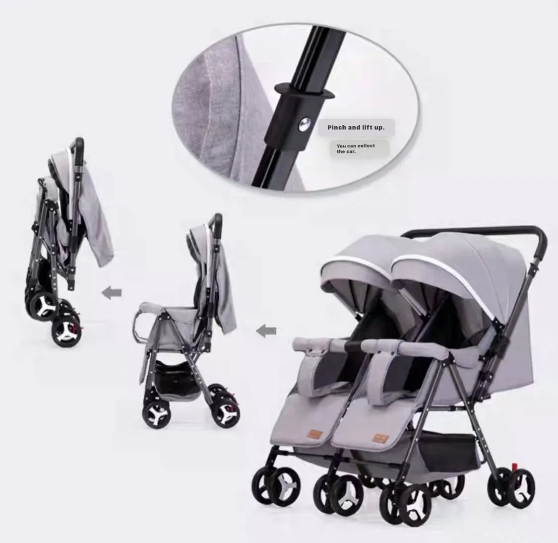 Black 2-Way Folding Compact Double / Twin Stroller   Rain Cover