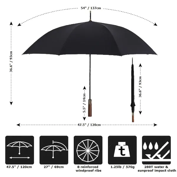 Black & Wine Red Strong Wooden Umbrella