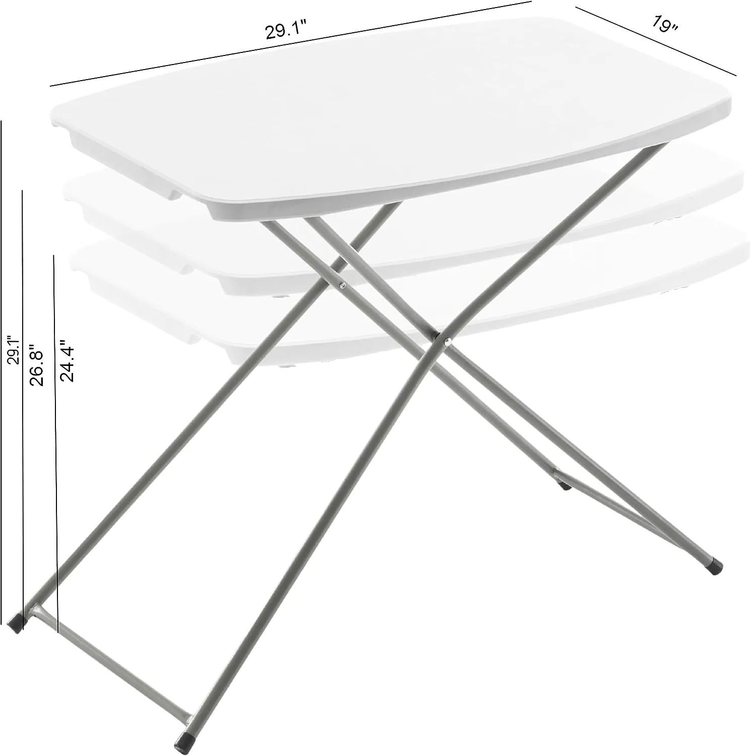 BTExpert Personal Folding Utility Table 2.5ft 29" x 19" Lightweight Adjustable Height Portable Carrying Handle Indoor Outdoor Picnic Camping Office Home Party Easy to Clean Store Care White Set of 2