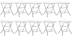 BTEXPERT White 32" Round 30" Height Folding Commercial Portable Banquet Card Plastic Coffee Dining Table for Wedding Party Coffee Event Home Kitchen Indoor Outdoor Set of 10