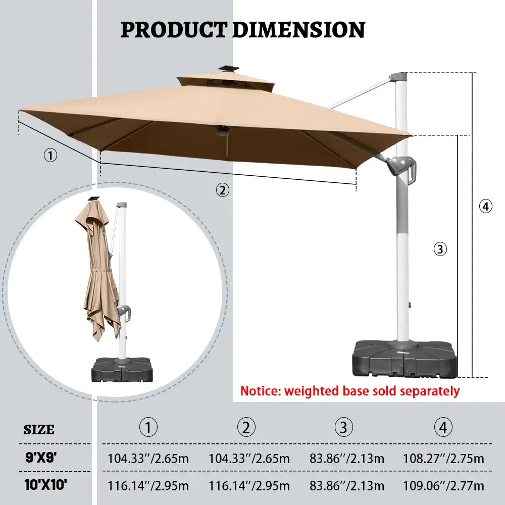 Cantilever Umbrella with Solar Lights - Square