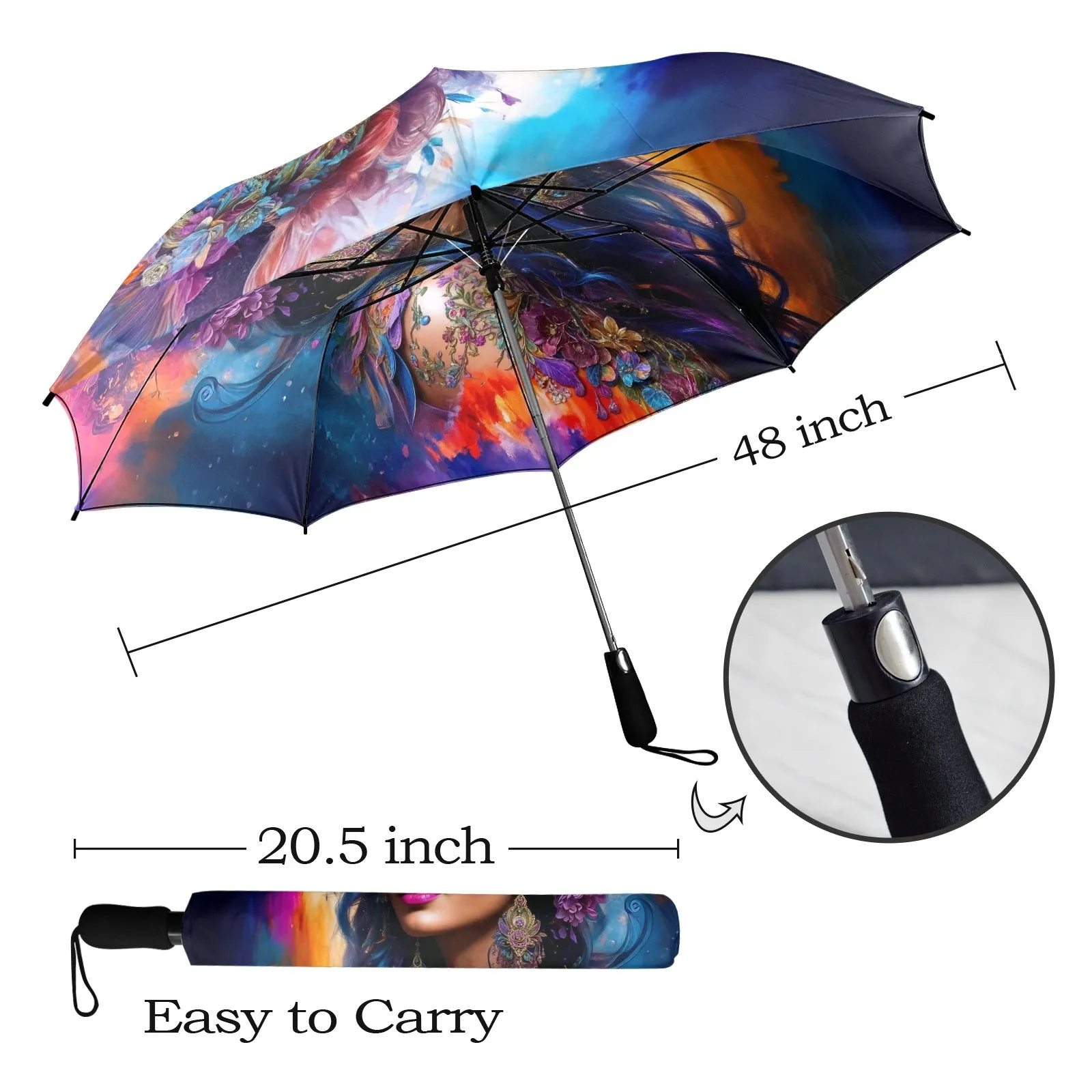 Colorful Artistic Floral Umbrella - Semi-Automatic Foldable