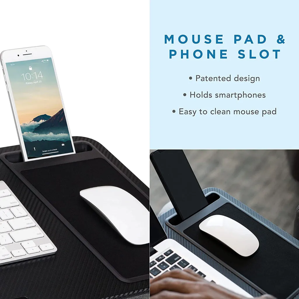 Durable Multifunctional Lap Desk with Cushion, Mouse Pad, Black - EKKIO