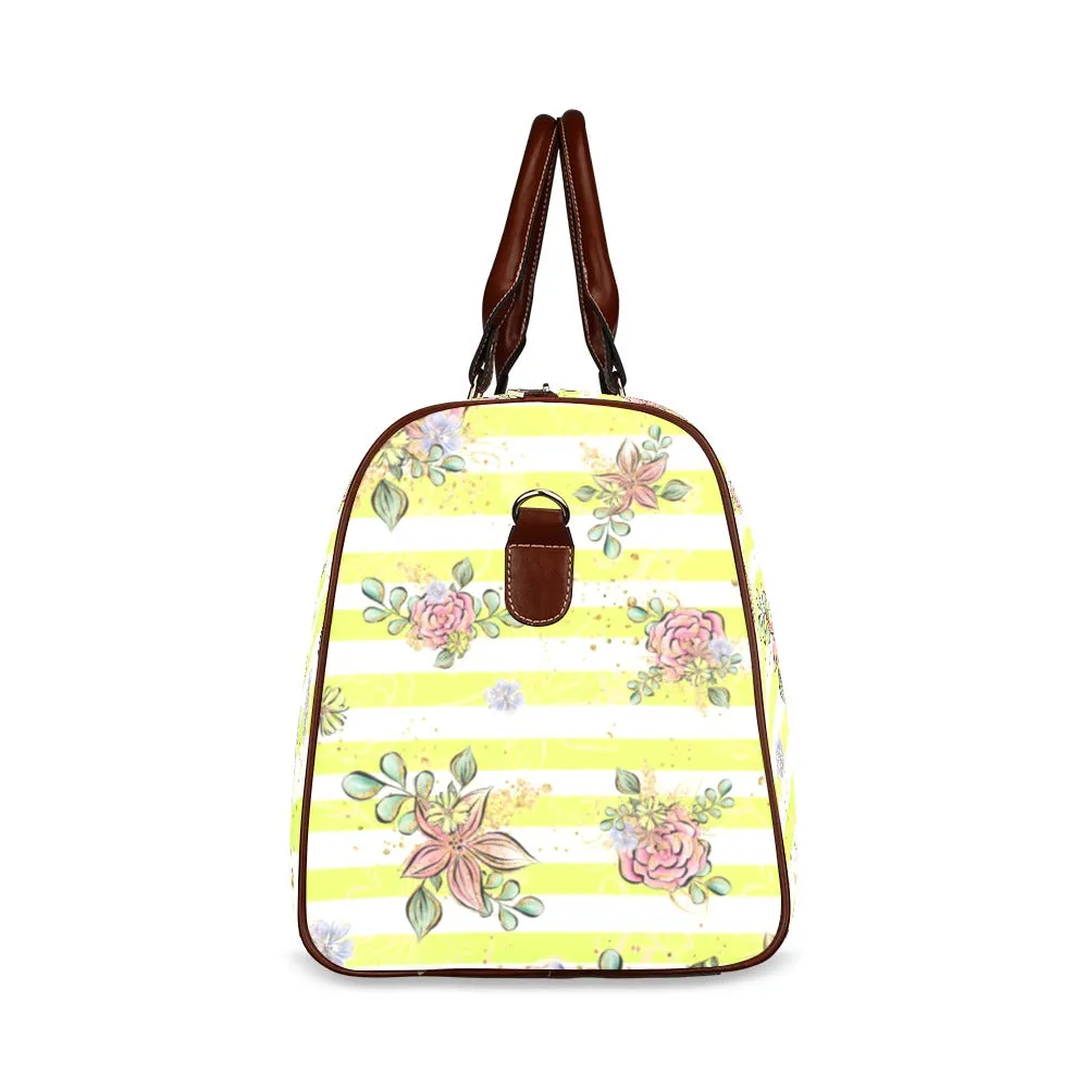 Floral Yellow Stripe Waterproof Travel Bag/Small (Model 1639)