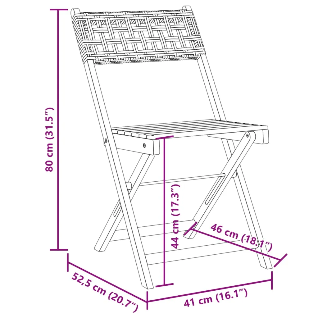 Folding Garden Chairs 6 pcs Grey Poly Rattan and Solid Wood