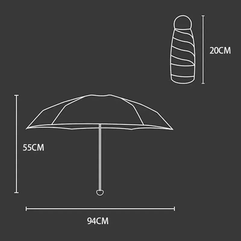 Folding Travel Umbrella 8 Ribs Sun Protection Lightweight Compact Pocket Umbrella Windproof Rainproof with Capsule Storage