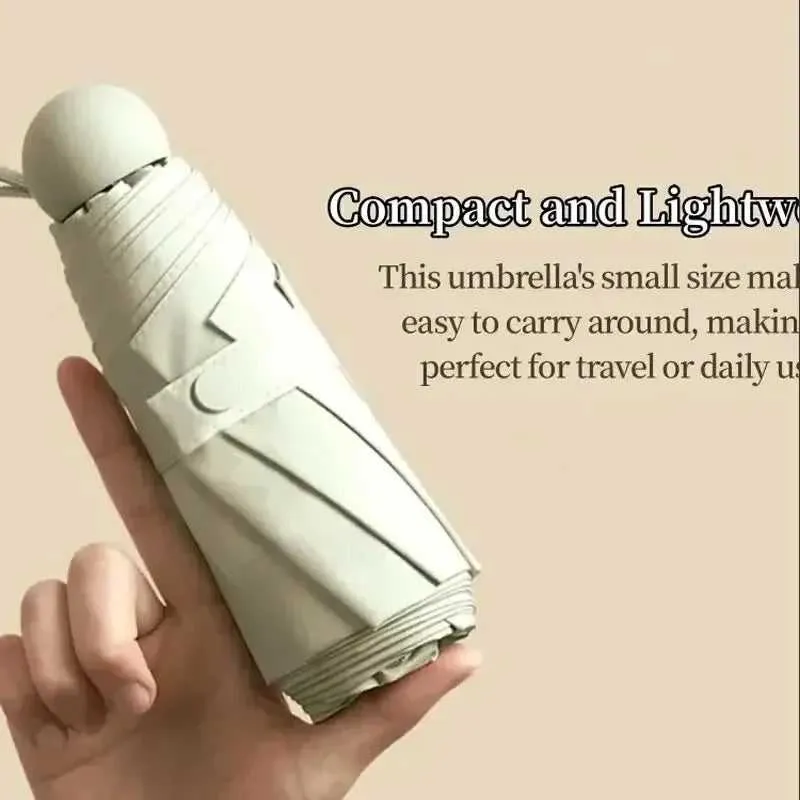 Folding Travel Umbrella 8 Ribs Sun Protection Lightweight Compact Pocket Umbrella Windproof Rainproof with Capsule Storage