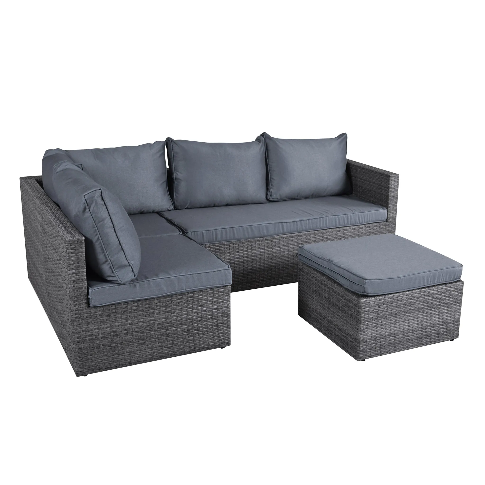 Forli 6 Seater Rattan Corner Sofa & Footstool Garden Furniture Set With Rain Cover